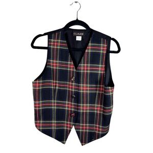 90s Claude‎ Plaid Vest Women's 10P Dark Academia Preppy
